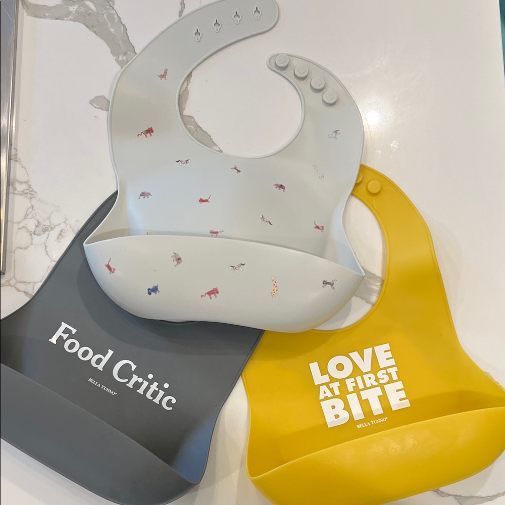 Bella Tunno Fun Silicone Bib Set - Gray, Yellow, and Cream